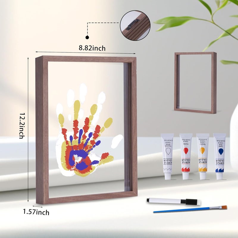 CHERRY CHEERS Family Handprint Kit, DIY Craft Keepsake Wooden Frame, Endless Gift Set, Non-Toxic Paints, Transparent Sheets (Brown) - Image 4